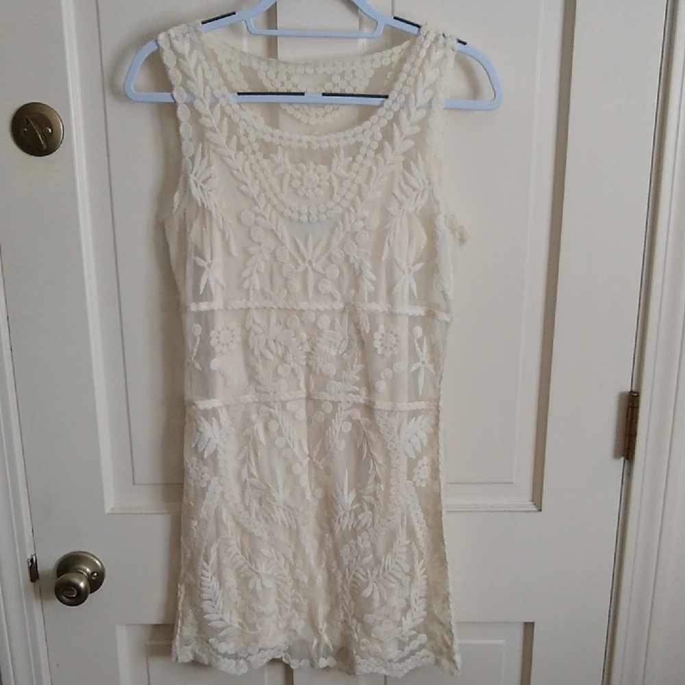 Express Cream Floral Lace Mini Dress